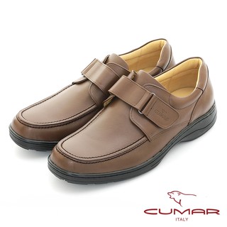 【CUMAR】真皮舒適 魔術貼帶真皮商務鞋 - 深咖啡色