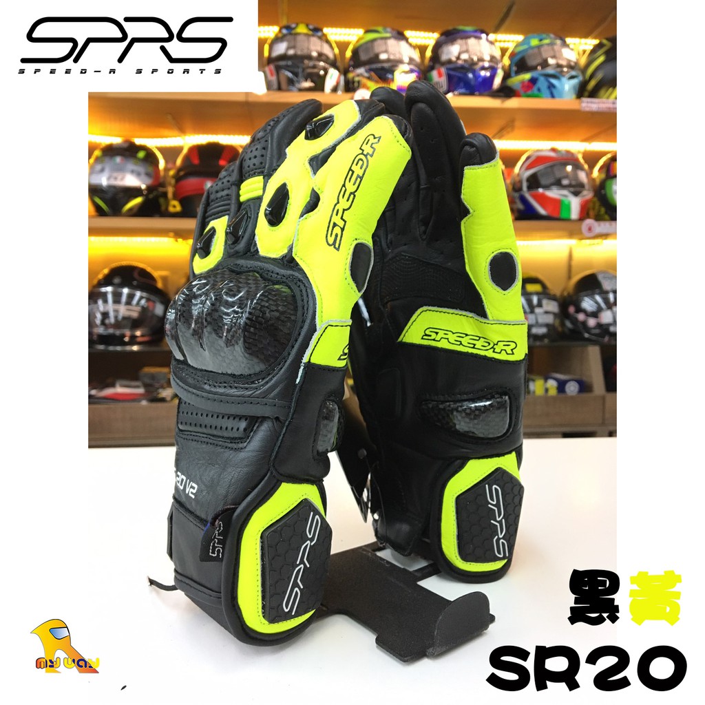 任我行騎士部品 SPRS SR20 黑黃 騎士 牛皮 碳纖維 防摔 手套 SR-20 SPEED-R