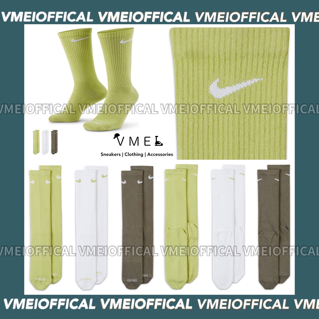 【VMEI_OFFICAL】NIKE Everyday Plus 長襪 螢光綠 白 木炭色素色長襪 三雙組 中筒襪