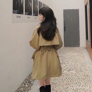 觀霧卡其色中長款風衣外套女2022春鞦新款韓版寬鬆小個子百搭休閒上衣 ERXC