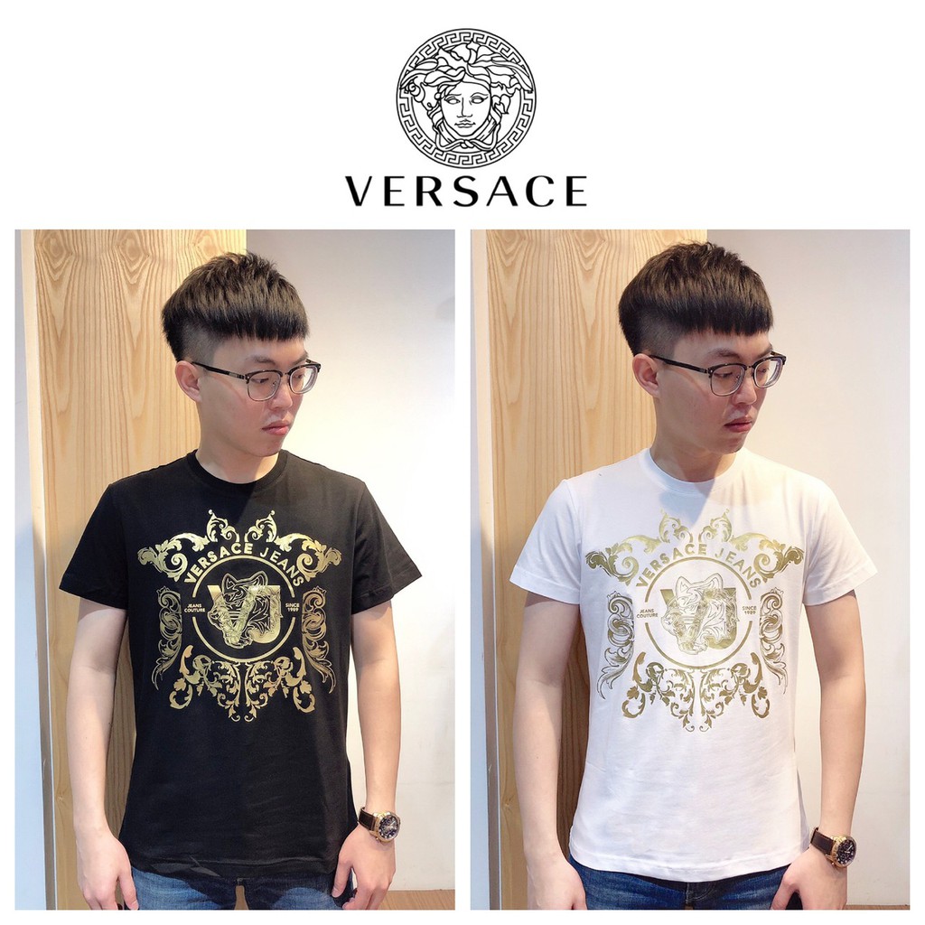 【Ayllon】Versace Jeas 凡賽斯 男版 燙金花紋VJ虎頭 短Tee 現貨