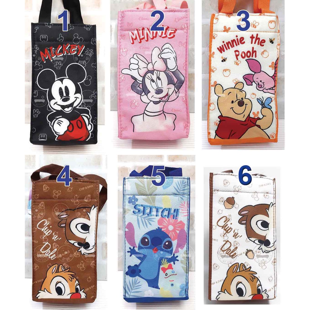 迪士尼 飲料提袋 正版B款 米奇米妮 維尼 奇奇蒂蒂 史迪奇 保溫袋 水壺袋 手提袋 環保杯袋 收納袋