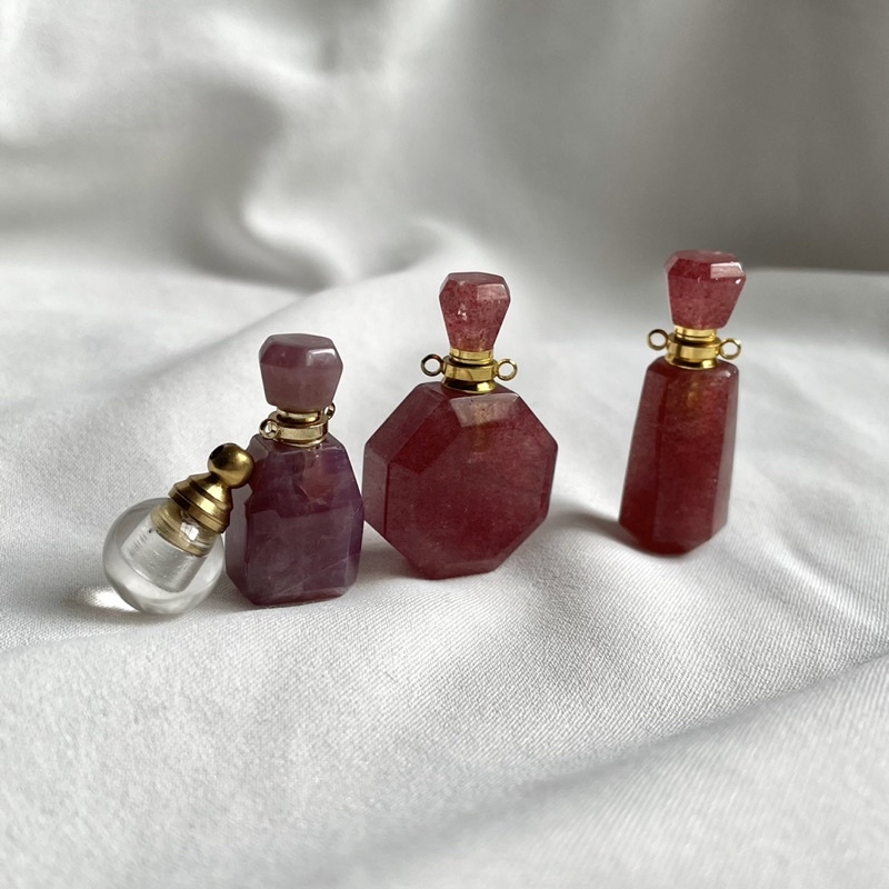 各式水晶香水瓶 草莓晶 紫水晶 粉晶 可當項鍊