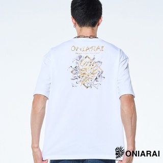 BLUE WAY 鬼洗 ONIARAI-極光金屬感側鬼菱形落肩 純棉短TEE(白)