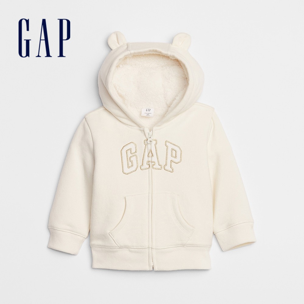 Gap 嬰兒裝 Logo熊耳連帽連帽外套-象牙白(620055)