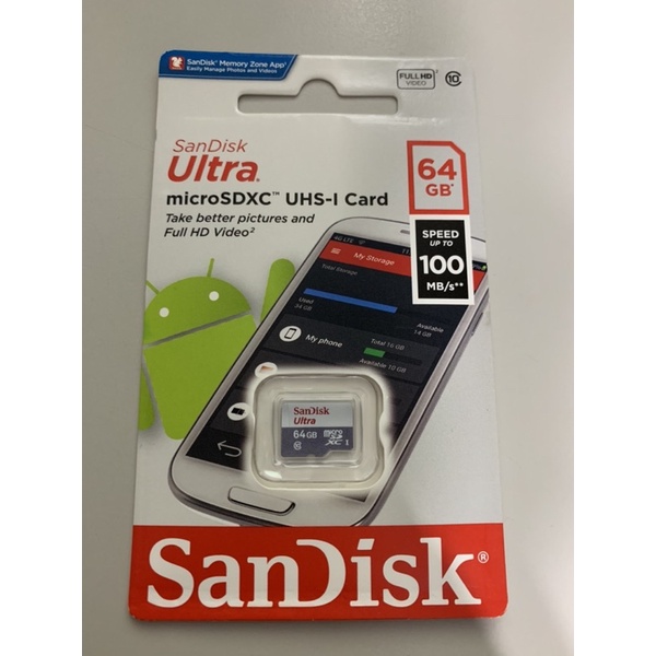 SanDisk 64GB microSD ultra 100MB microSDXC SD C10