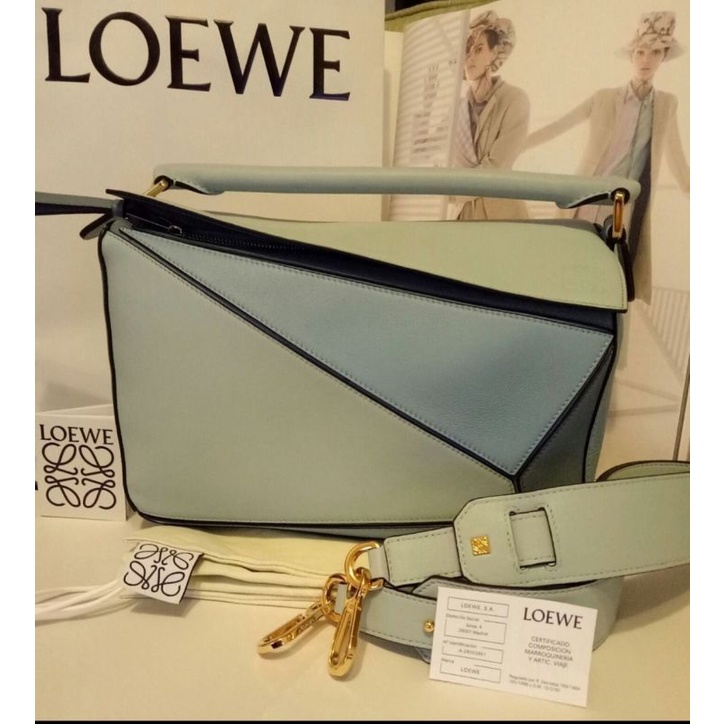 【LOEWE】Puzzle Bag 水藍拼色 幾何折疊包