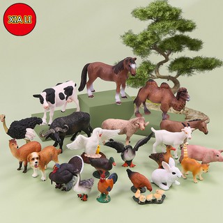 【現貨】兒童益智實心模擬野生家禽動物模型玩具牧場農場模型 雞鴨鵝貓狗奶牛水牛羊馬豬駱駝擺件套裝 早教認知禮物 動物大百科