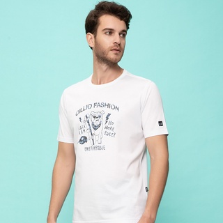 oillio歐洲貴族 男裝 短袖超柔圓領T恤 創意印花 超柔彈力 品牌文字 白色(有大尺碼)21320210