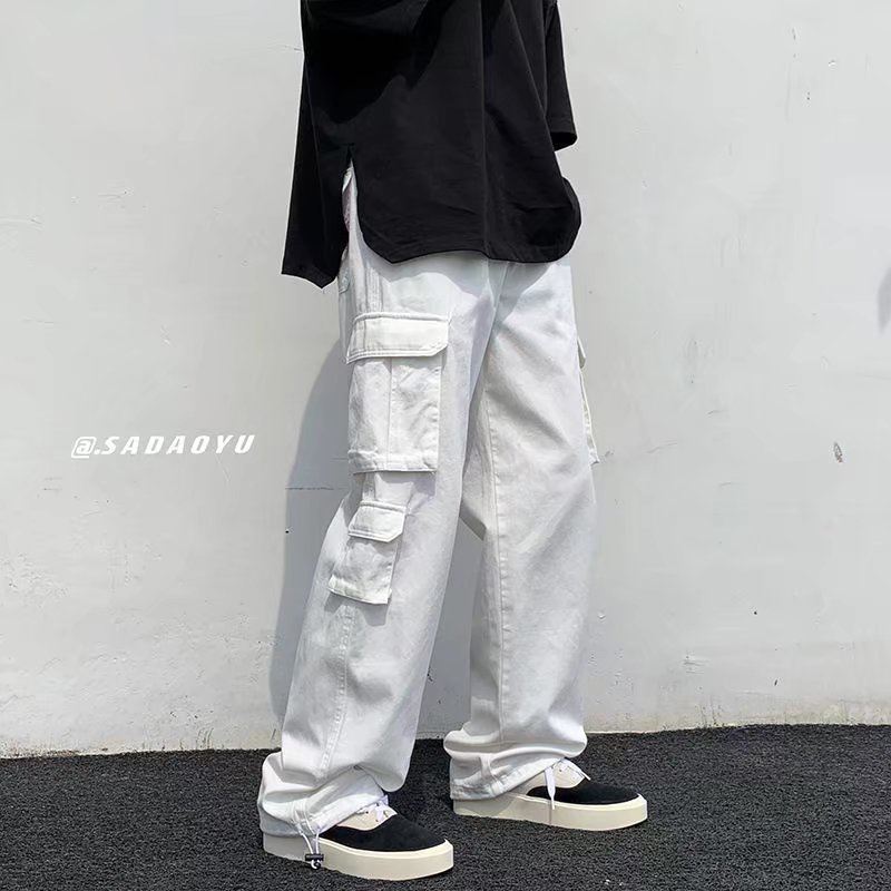 工裝褲男 斜紋布多口袋長褲 潮牌側口袋工作褲 九分褲 韓版男百搭長褲 哈倫褲 工作褲 束腳褲（PMM79）【壹號站】