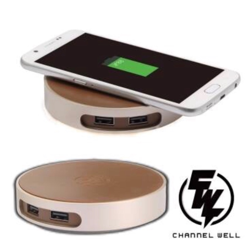 Iphone8/iPhone X 無線充電 無線充電盤 channel well金色桌上型雙usb無線充電盤 無線充電器