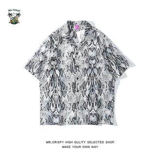 脆皮先生☞ 夏威夷襯衫 蛇紋 地頭蛇必穿 龍 翻領襯衫 花襯衫 短袖襯衫 短袖 襯衫 寬鬆 oversize 男 古巴領