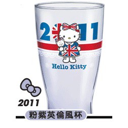 7-11 40週年 HELLO KITTY 經典玻璃曲線杯 (2011粉紫英倫風杯)
