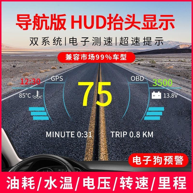 【安然運動】車載GPS無線導航HUD擡頭顯示器汽車通用OBD懸浮儀錶盤高清投影儀