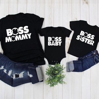 Boss Baby 家庭襯衫媽媽和孩子搭配 Boss 襯衫嬰兒公告襯衫 Boss Mommy 緊身衣褲 The Boss