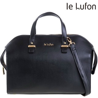 【le Lufon】知性黑色皮革長形大容量實用波士頓兩用包(M) 手提包/側背包/斜背包 (黑／寶藍二色)