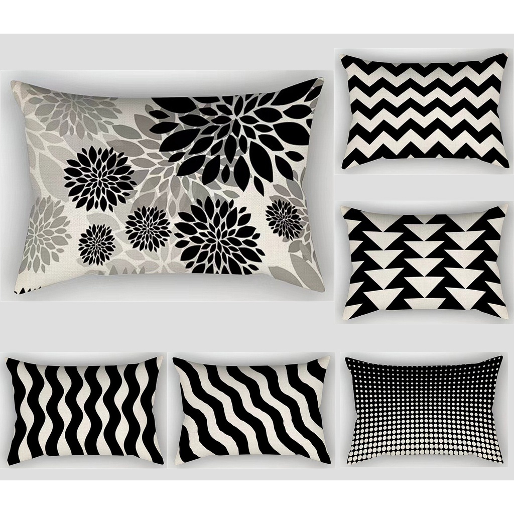 棉麻黑色幾何長方形抱枕套 客廳裝飾沙發枕頭套腰枕套 50 x 70.40 x 60.30 x 50
