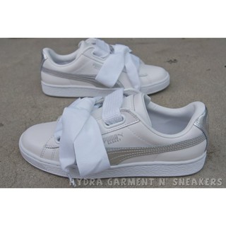 【HYDRA】Puma Basket Heart Patent 蝴蝶結 寬版鞋帶 緞帶 雷射 白銀 363626-02