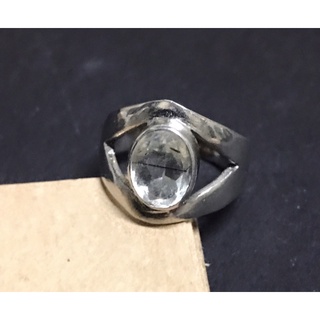 shiny黑髮晶中性戒指水晶銀戒指