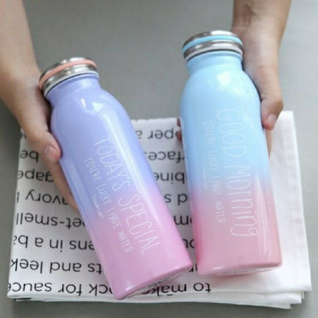 韓國賣到缺貨超美漸層保溫杯 牛奶瓶 藍+粉