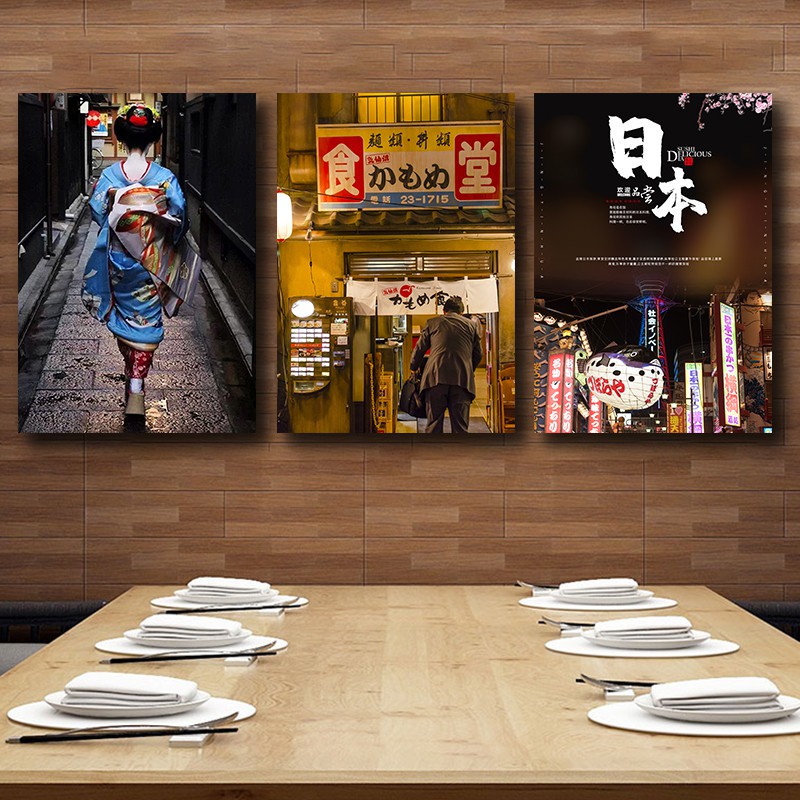 日式沙發背景墻居酒屋裝飾畫日本富士山櫻花街景和風日料店掛畫 蝦皮購物