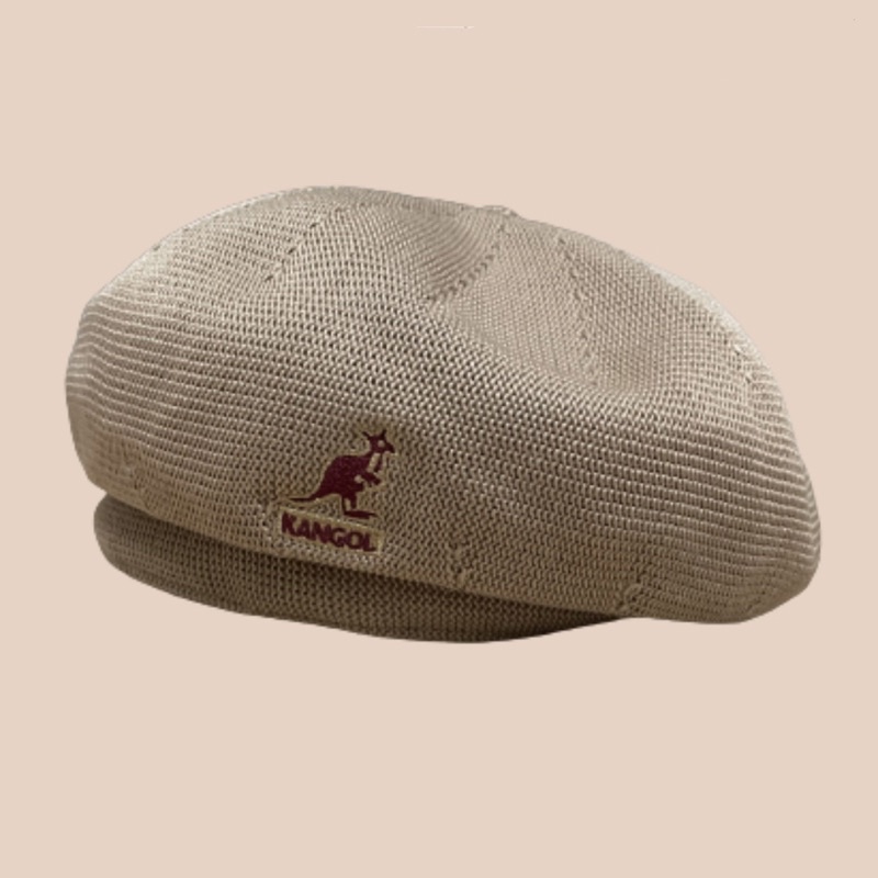 KANGOL 袋鼠貝雷帽 畫家帽  南瓜帽 網眼 復古英倫 卡其色 紅標