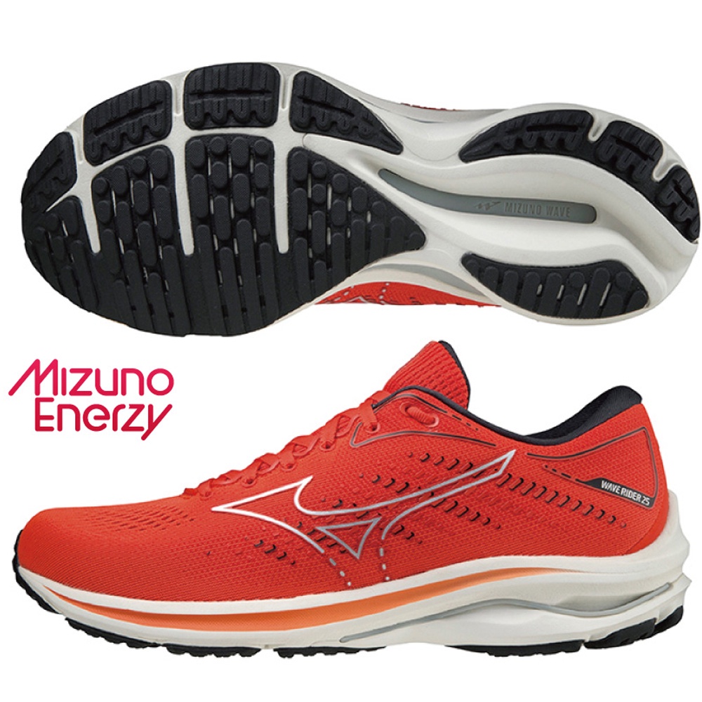 MIZUNO WAVE RIDER 25 男鞋 慢跑 U4ic ENERZY 柔軟 橘紅【運動世界】J1GC210394