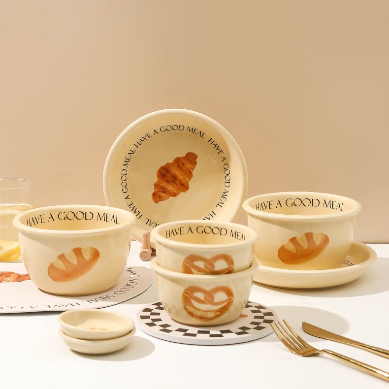 拾光記の現貨 陶瓷碗碟組 麵包4件 可愛 ins風 餐具 盤子 味碟 醬油碟 造型餐具 調味碟 小菜碟 瓷器