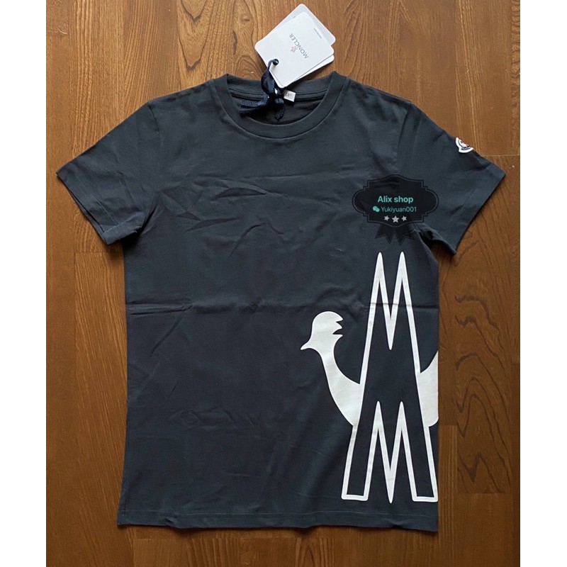 Moncler 童裝12Y黑水洗 側字母Logo短袖T恤。女成人可穿。