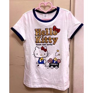 Hello Kitty & Hang Ten 藍色滾邊 燙金 圖案 造型 短袖 T恤 (正版授權)