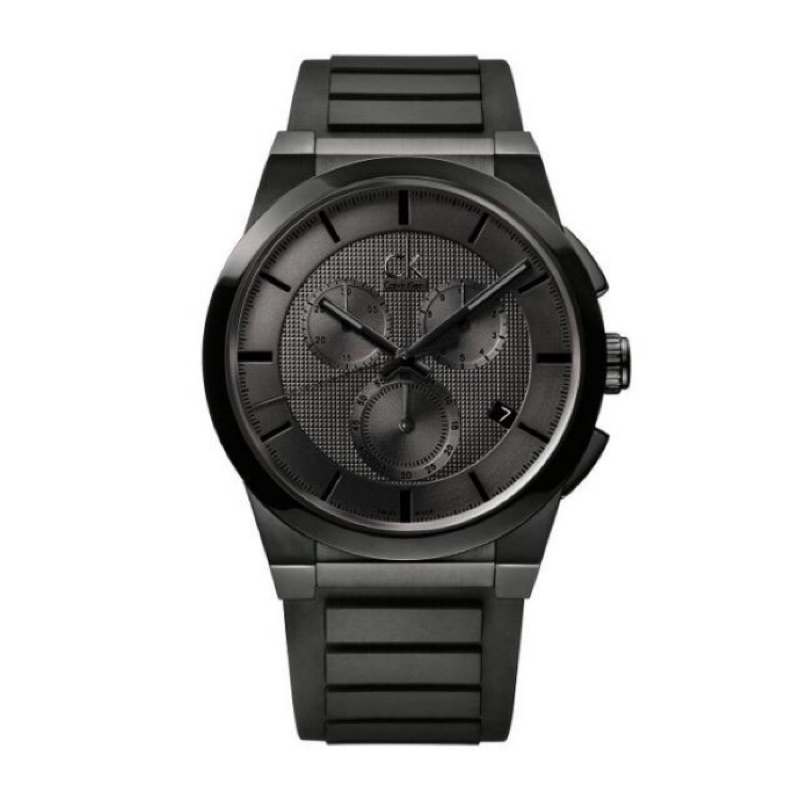 CK 正品 黑色手錶 三眼計時 橡膠錶帶 K2S374D1