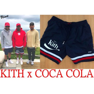 世界僅有!王以太著BLACK美中古KITH x COKE藍白紅線條SHORT可口可樂COCA COLA短褲