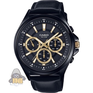 【CASIO】台灣卡西歐公司貨 風馳電掣賽車造型皮帶男錶 50米防水-黑X金(MTP-E303BL-1A)