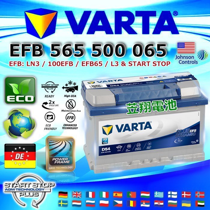 【電池達人】VARTA D54 EFB 65AH LN3 德國進口 華達 汽車電池 FOCUS KUGA 福特 原廠電瓶