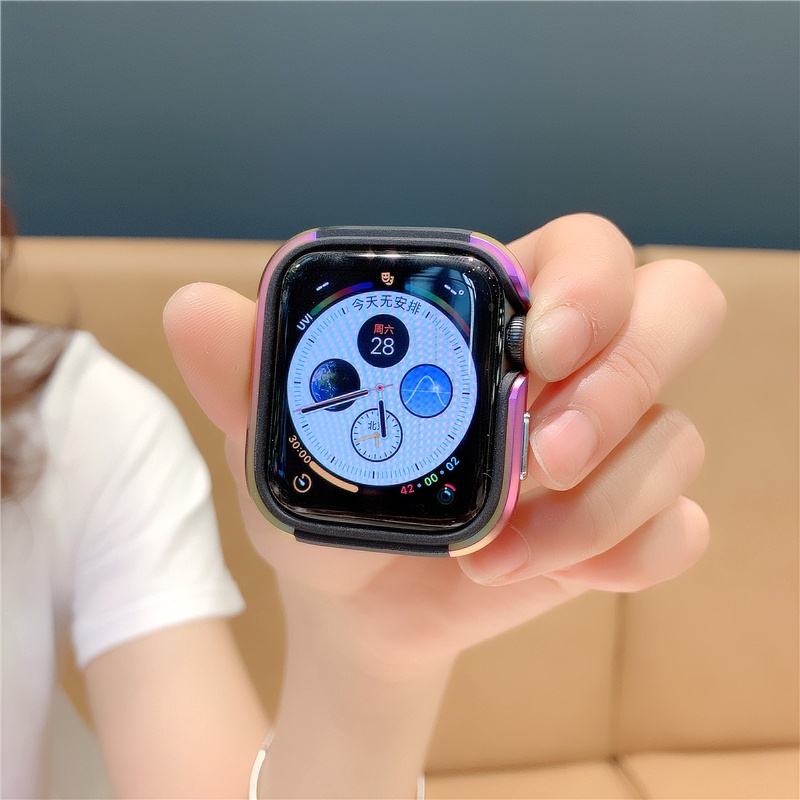 iwatch7表殼金屬軟膠保護套殼apple watch5/6/7代邊框殼蘋果手表殼44/45mm款防撞鋁合金防摔表殼