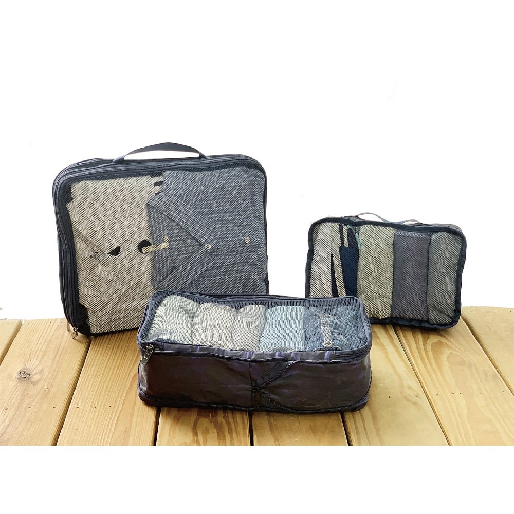 PANTHEON 防潑水高單尼龍 可擴充壓縮 多功能行李收納袋 萬用袋 盥洗包 衣物袋 三件組