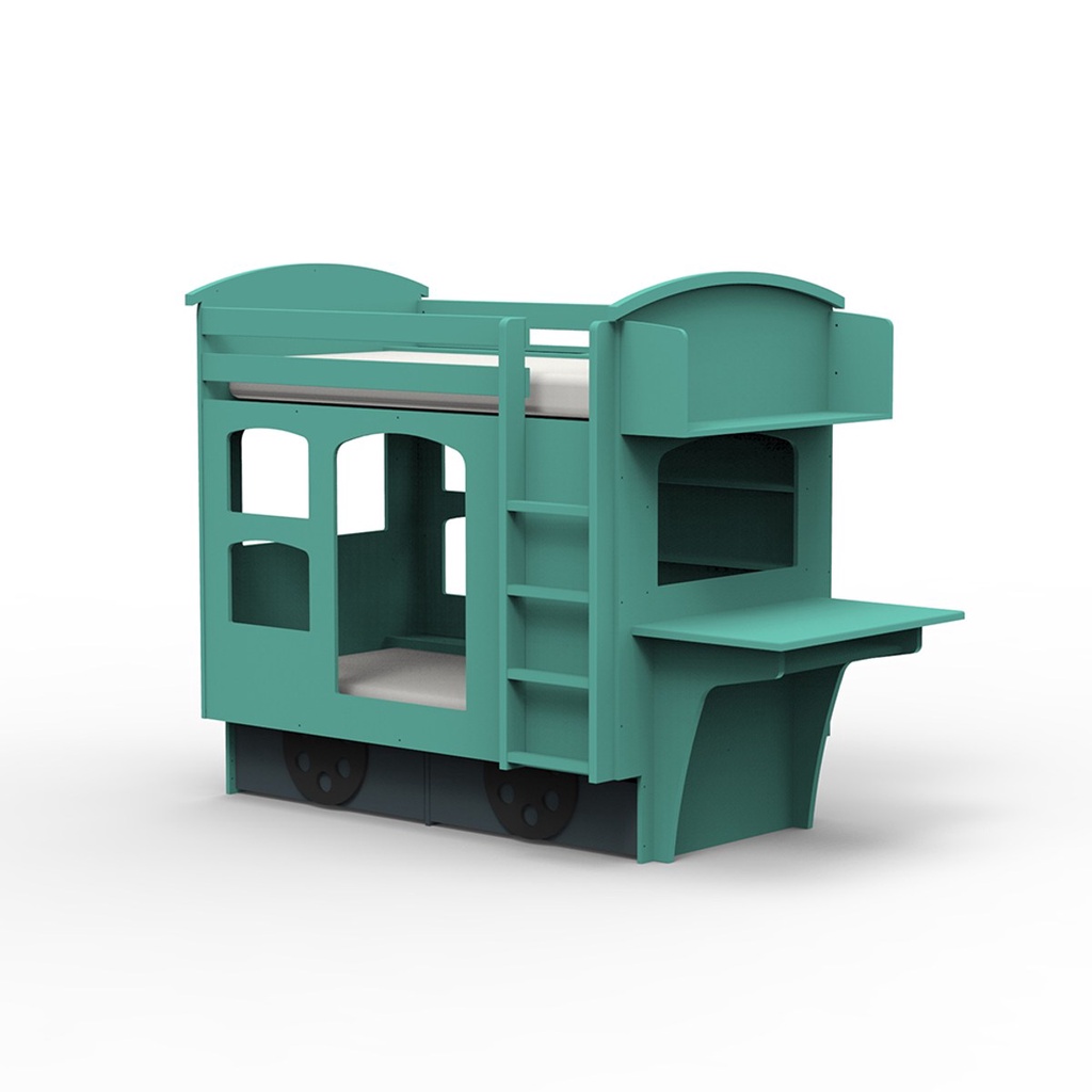 【hoi! 】 比利時Mathy by Bols 四輪車雙層兒童床附層架及書桌 90x190-綠色/含安裝運送