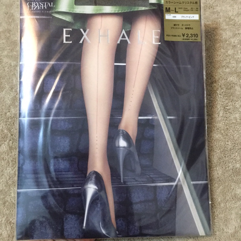 日本製 atsugi exhale 斯華洛士奇水晶 腿後直線拉長腿型 黑色絲襪 黑絲 透膚 華麗性感夏天穿 小禮服搭配
