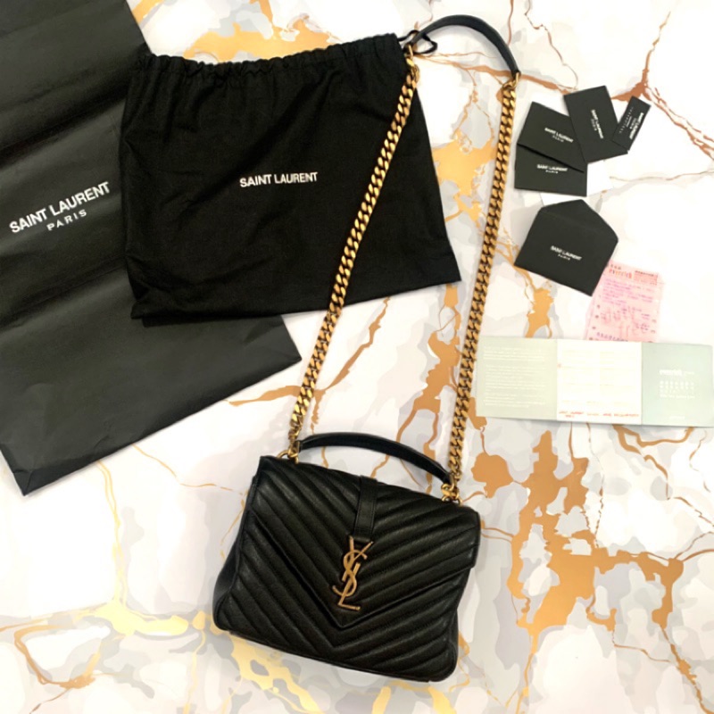 台南ysl 正品近全新二手學院包college 聖羅蘭鏈包鍊包包包包側背包斜背包黑金woc 蝦皮購物