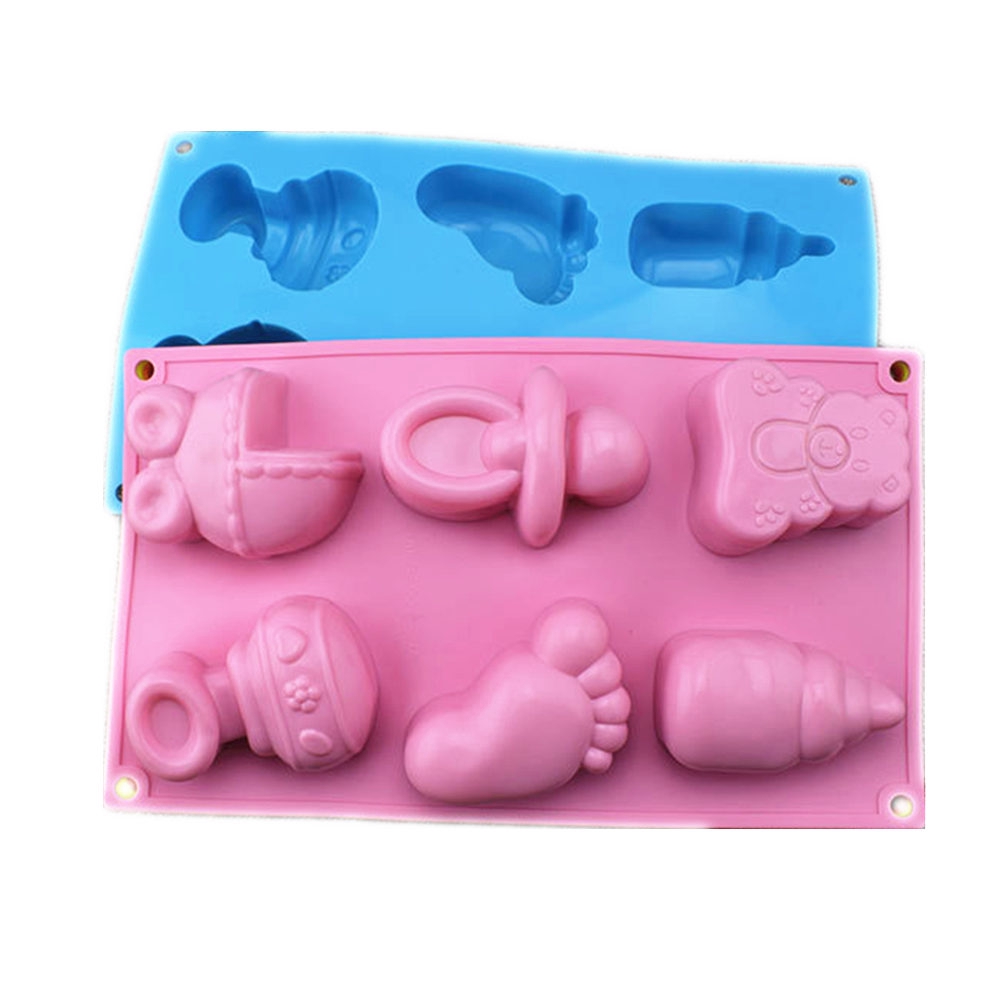 6 孔嬰兒腳嬰兒車奶瓶玩具矽膠模具 3D 巧克力糖果果凍模具派對軟糖蛋糕裝飾工具