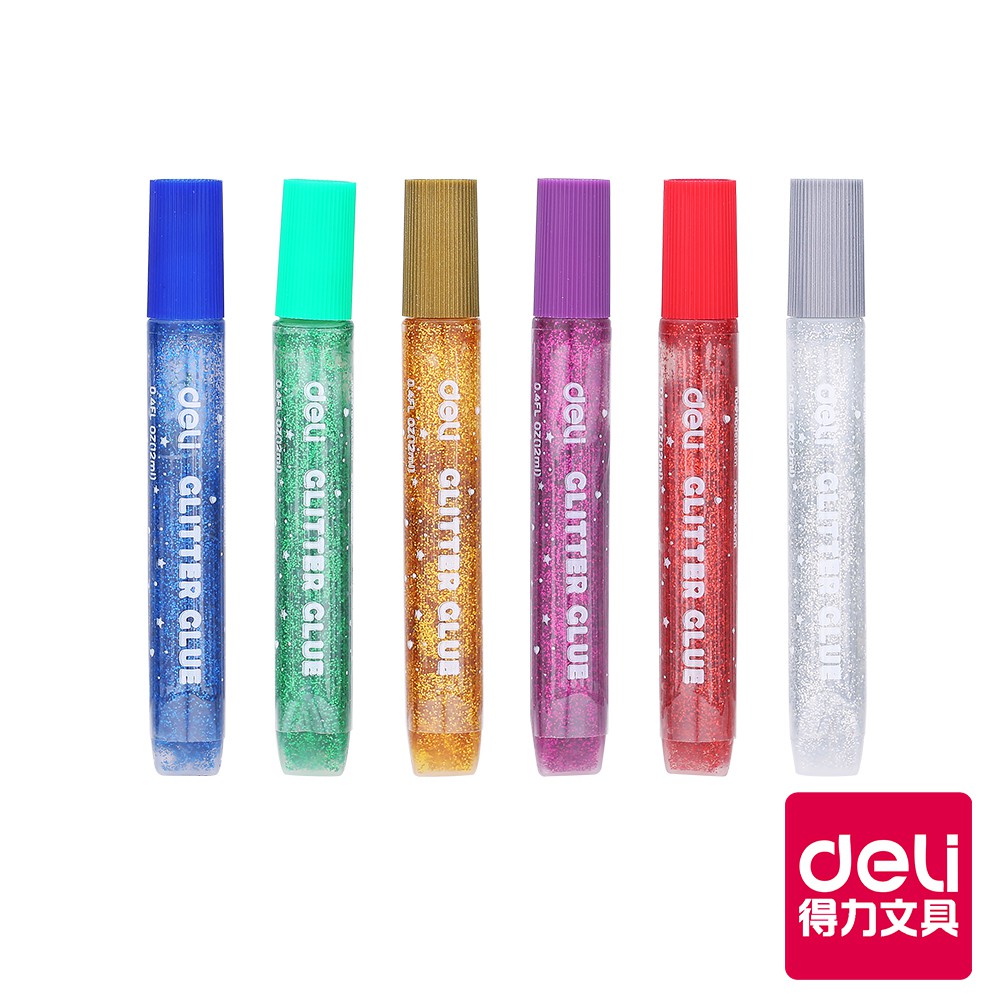 即期品【Deli得力】 金蔥膠水 12mlx6色-亮粉色/(A71101) 台灣發貨