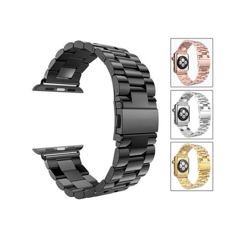 【爱德】Apple Watch Series1/2/3/4/5/6/SE代  錶帶 蘋果手錶金屬不銹鋼金屬三珠智能錶帶