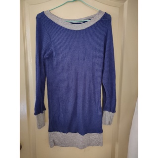 (二手衣物)藍色編織長版罩衫