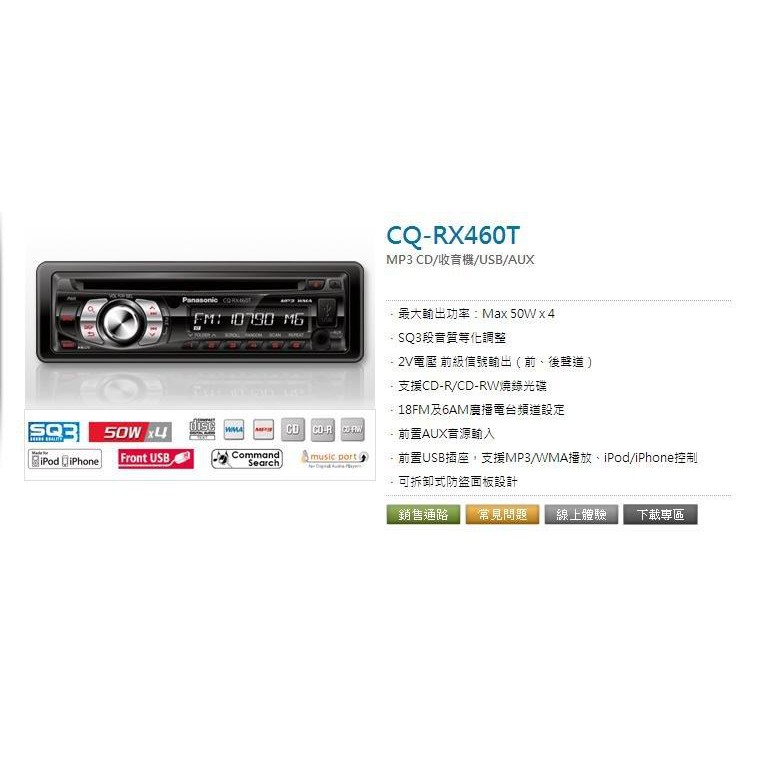 Panasonic 國際【CQ-RX460T】CD/MP3/iPod/iPhone前置USB