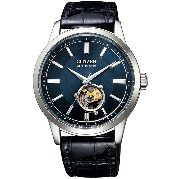 CITIZEN 星辰錶 藍面鏤空紳士機械皮帶錶 藍寶石水晶鏡面 41mm NB4020-11L 原廠公司貨保固2年