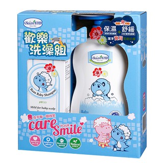 快樂寶貝 貝恩Baan 沐浴 泡泡香浴露1000ml+嬰兒洗髮精200ml 歡樂洗澡組 附禮盒袋