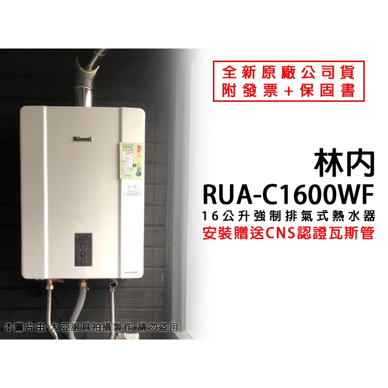 【私訊聊聊最低價】大亞專業廚具設計 林內 強制排氣熱水器 RUA-C1600WF  RUA-C1300WF 舊換新自取價