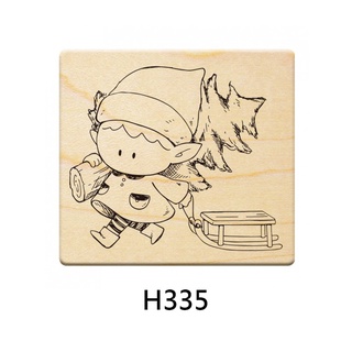 【 Micia 美日手藝館 】楓木印章-P406小精靈的聖誕派對 小精靈搬耶誕樹 H335