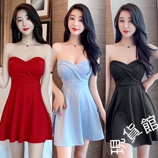 【隔日到】特價新品 S-XL氣質夜場低胸顯瘦抹胸A字短裙修身收腰性感連身裙 無袖洋裝 禮服 度假休閒聚會派對夜店