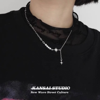KANSAI 新款珍珠六芒星細款ins小眾設計嘻哈拼接項鍊個性潮流飾品